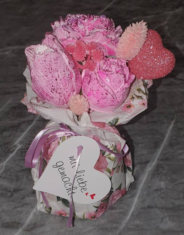 Gips Blumenstrauß klein Pink