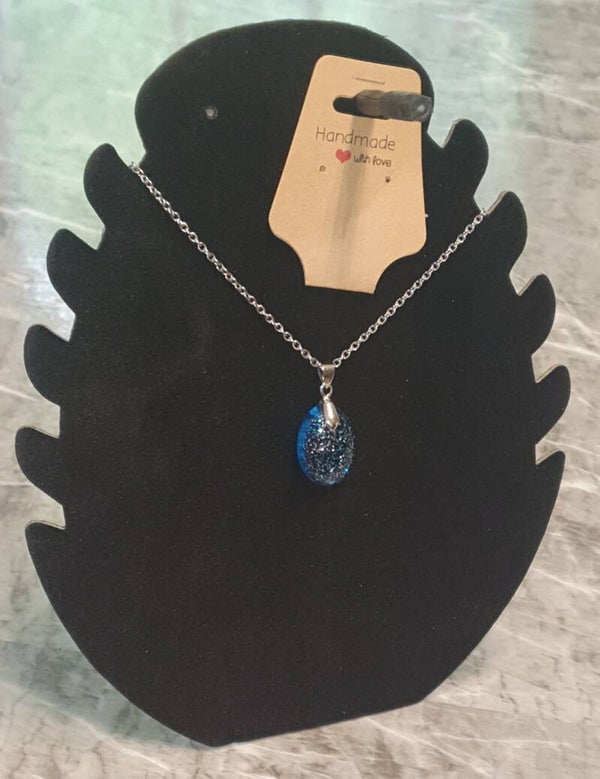 Kette Oval Blau Glitzer