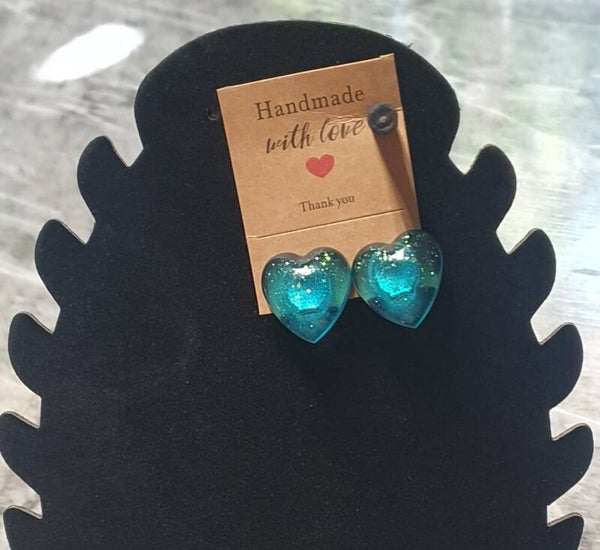 Ohrclips Herz Blau Glitzer