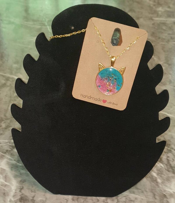 Kette Katze Blau/Rosa