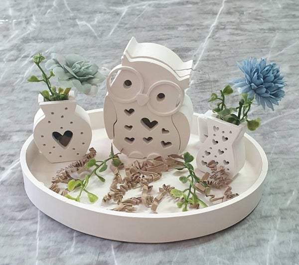 Deko Eule mit Vase incl. Beleuchtung