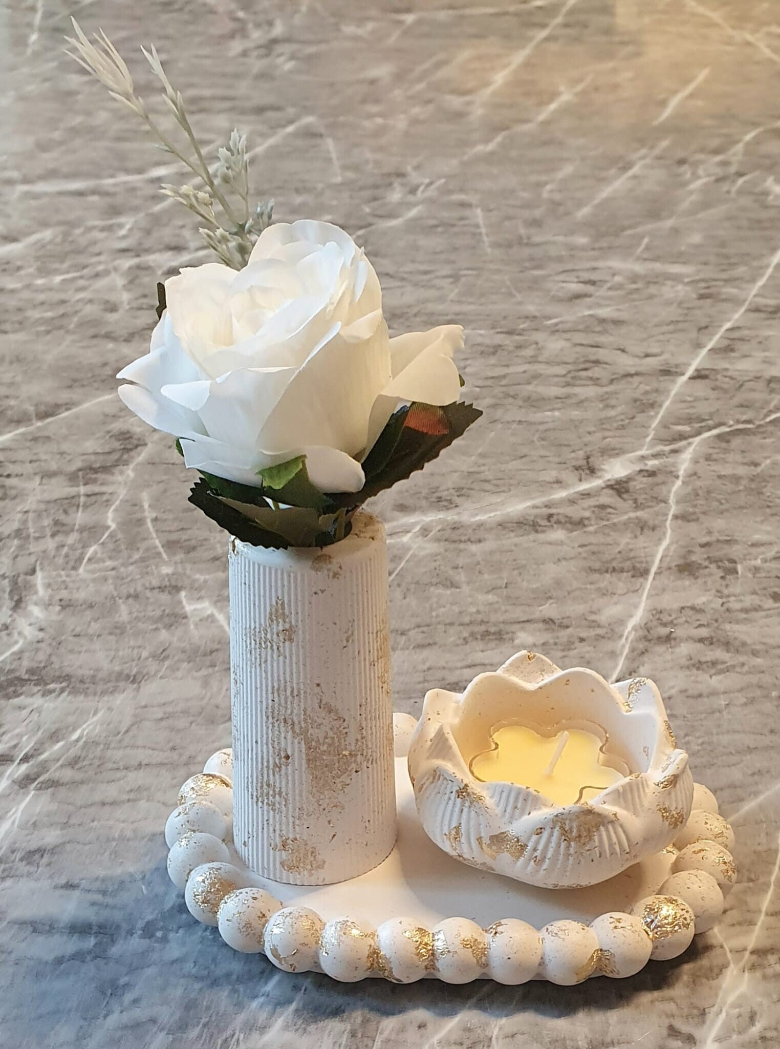 Deko Blume Weiß/Gold