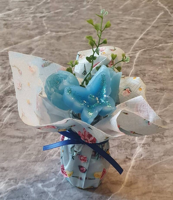 Tischdeko Wachs Blumen Blau