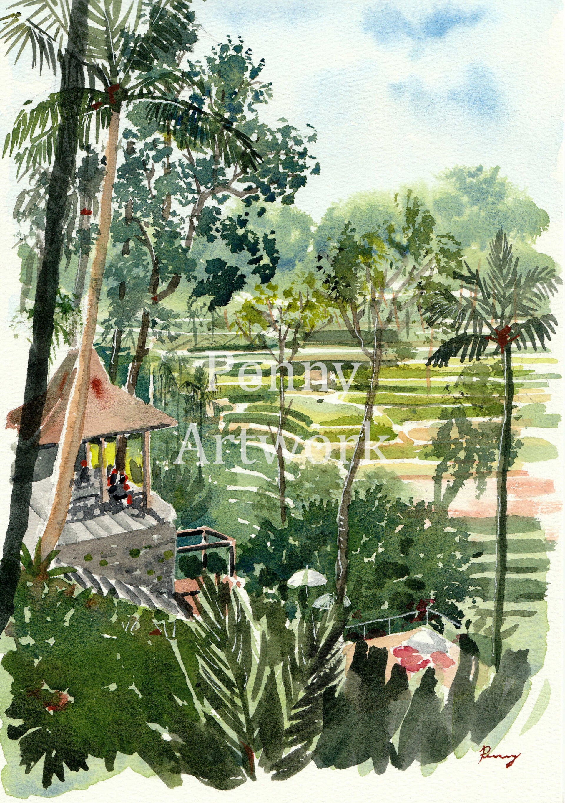 Original Watercolor Painting | Tegalalang Bali Indonesia | Size A4