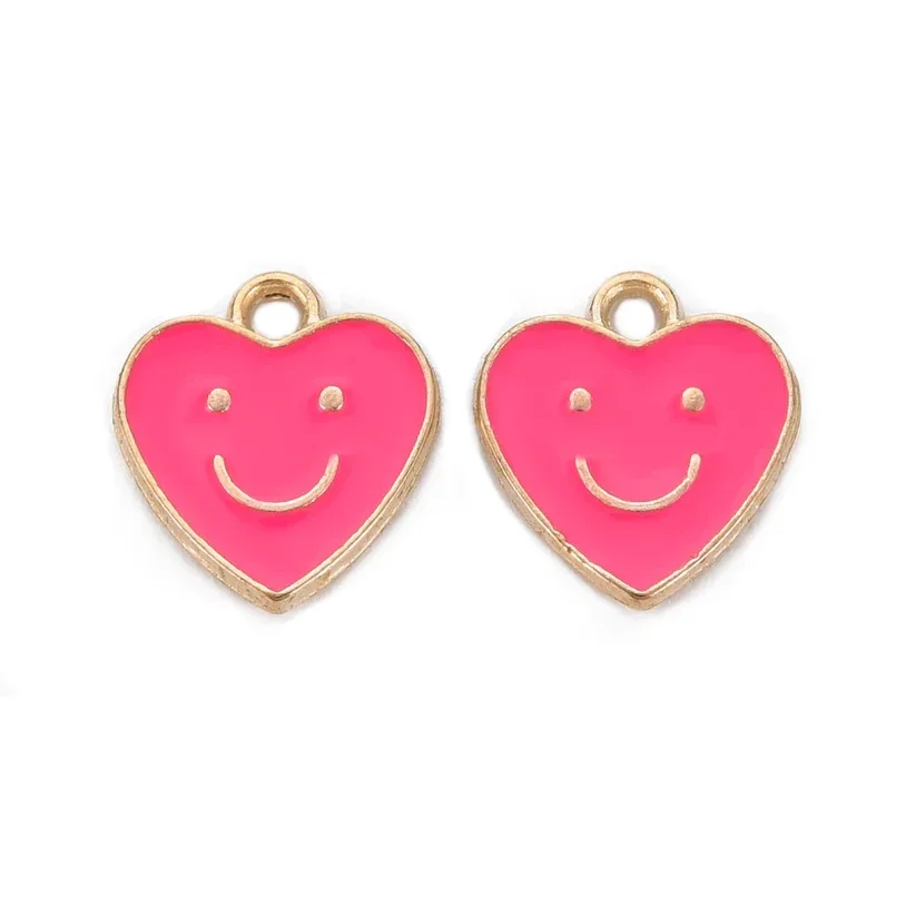 Fuchsia Roze Smiley Hartjes bedel goud