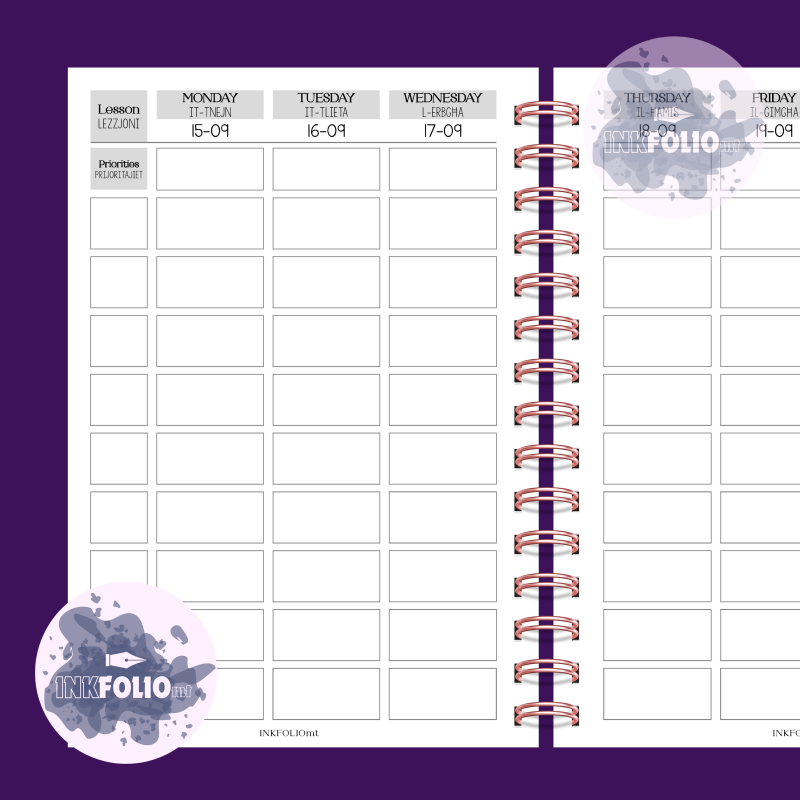 PRE-ORDER Weekly 8 Slots |  Edu Planner 26-27