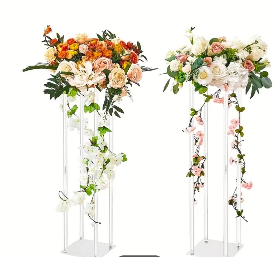 2pcs Acrylic / Golden Wood Flower Stand Only - For Hire