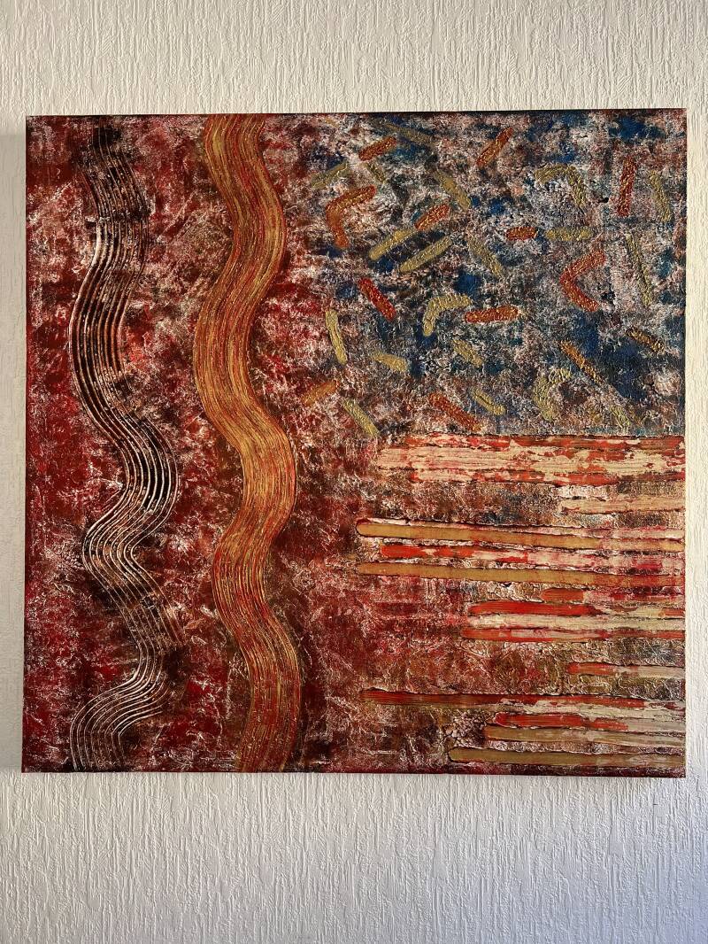 n°21-toile-1m x 1m-acrylique, plâtre,sable