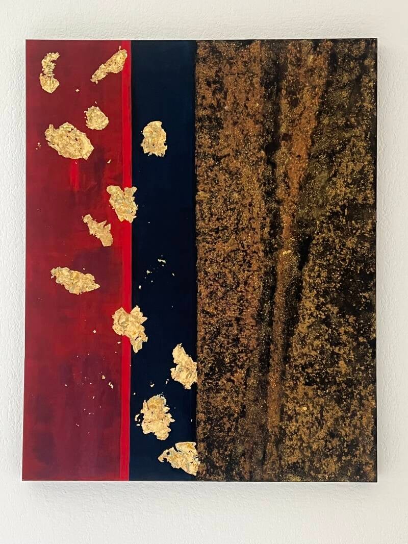 n°29-toile-80cm x 1m-acrylique, sable, feuilles d'or 