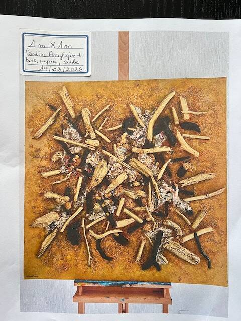 N°39-1m x1m - acrylique, bois flottés                   