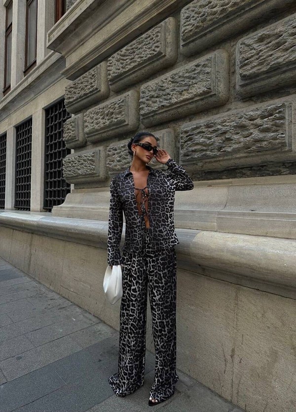 Stıjlvolle Tweedelige set leopard grijs