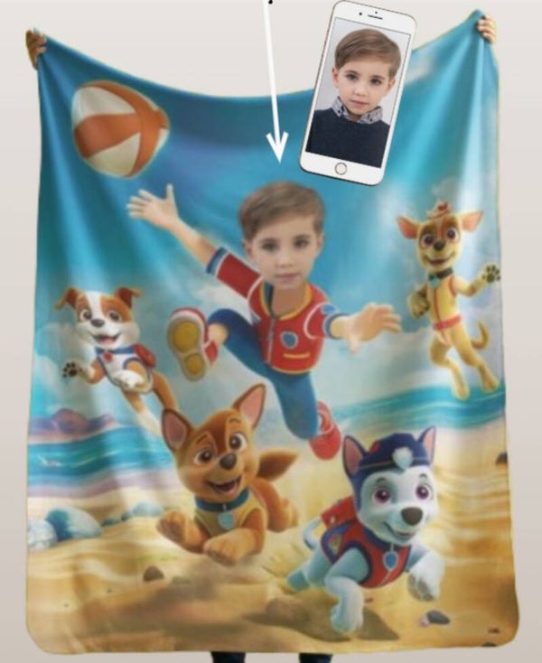 Personalized Paw Patrol Blanket for Kids – Custom Face & Name