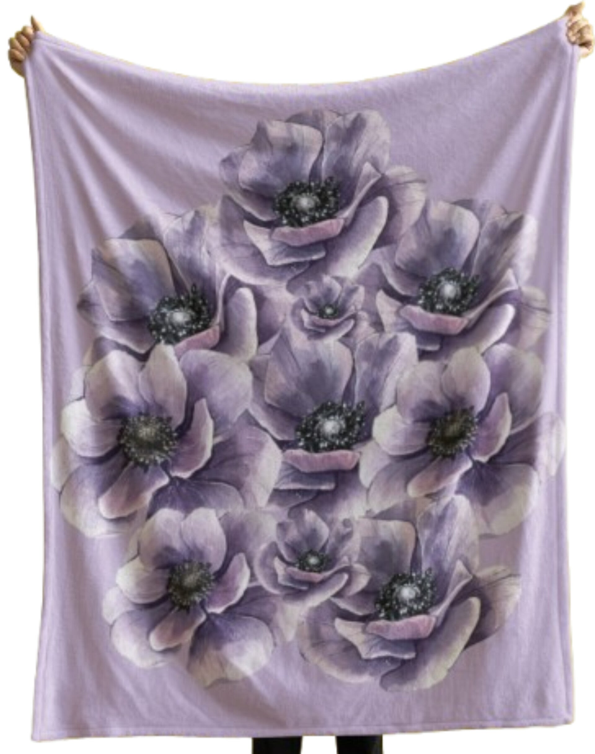 Lavender Floral Fleece Blanket – Soft Cozy Throw with Purple Flower Bouquet Print
