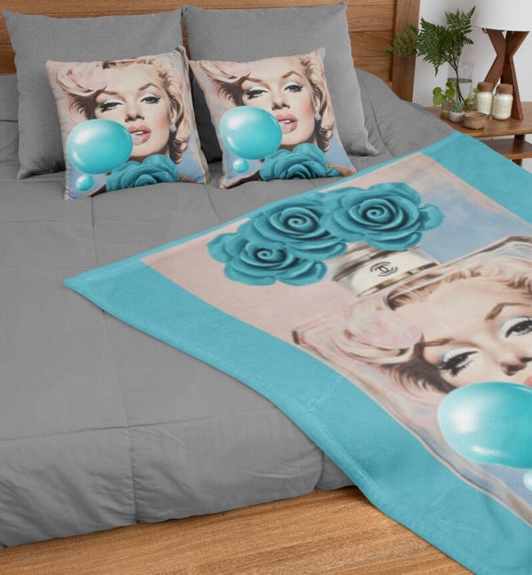 Marylin Monroe Blanket with Lavender Bubblegum & Roses | Perfume Bottle Throw