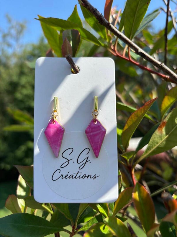Boucle d'oreilles roses et dorées