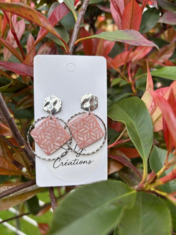 Boucle d'oreilles roses et argentées