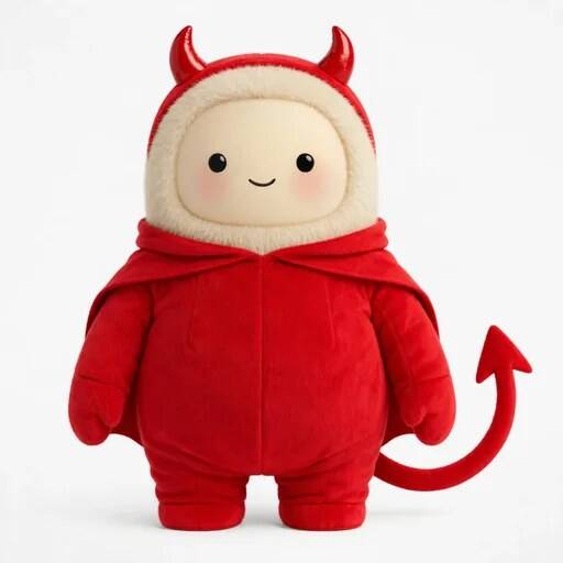 Harbor the AI helper in a red devil Halloween costume with horns and a pointy tail