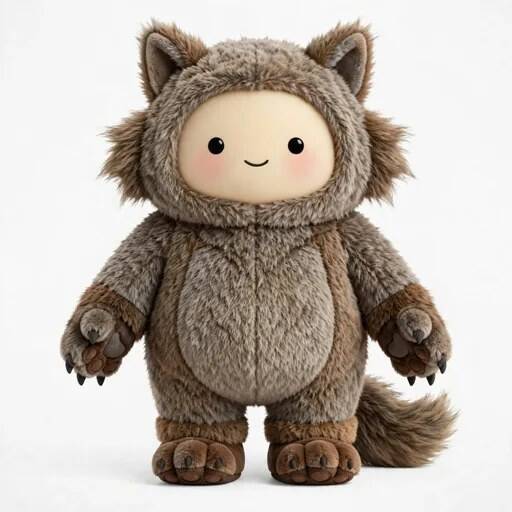 Harbor the AI helper in a fuzzy brown werewolf Halloween costume with ears and paws