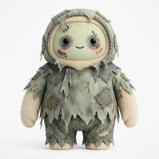 Harbor the AI helper in a tattered stitched zombie Halloween costume