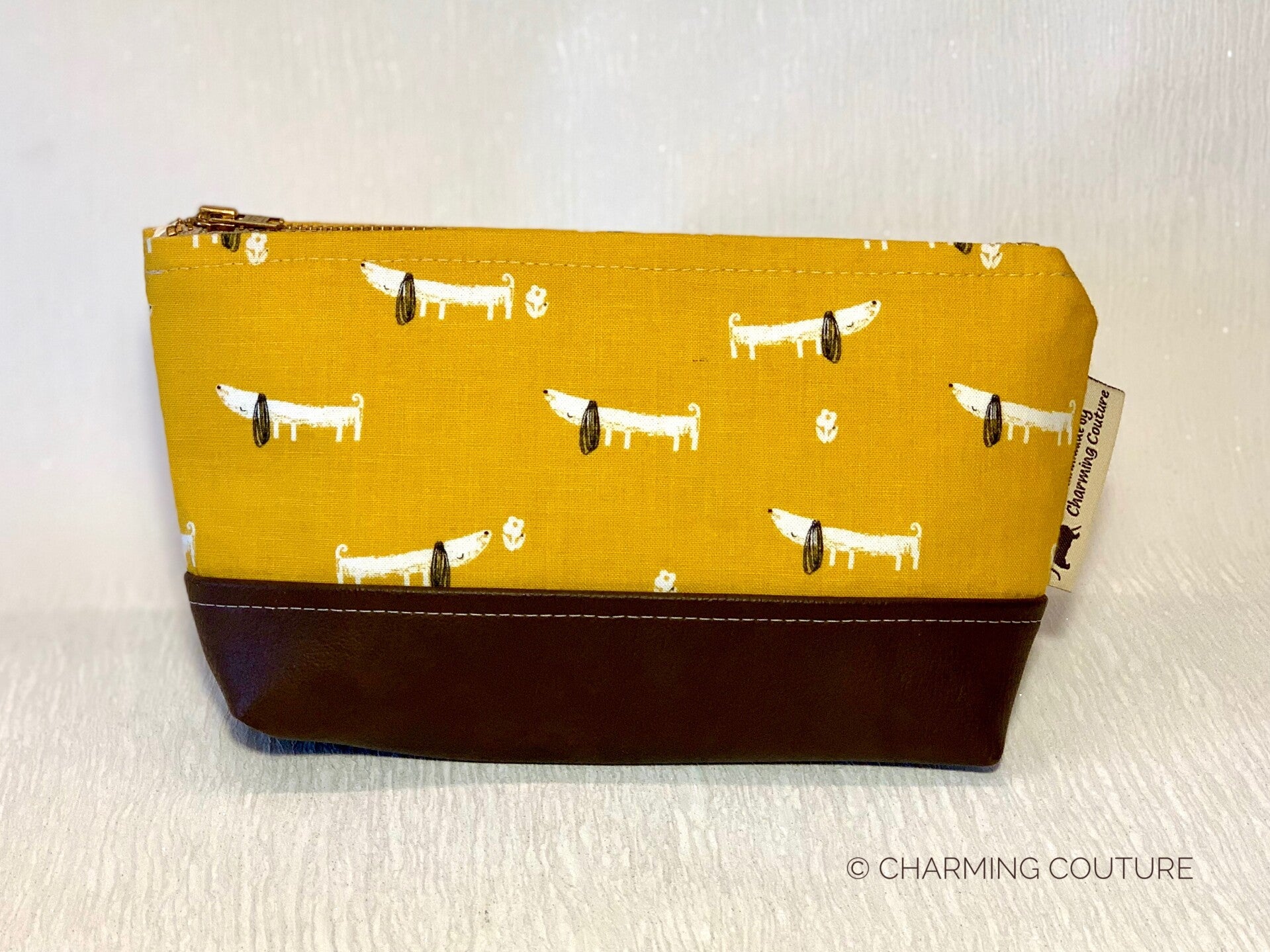 Toiletry Bag - Ochre dachshund print