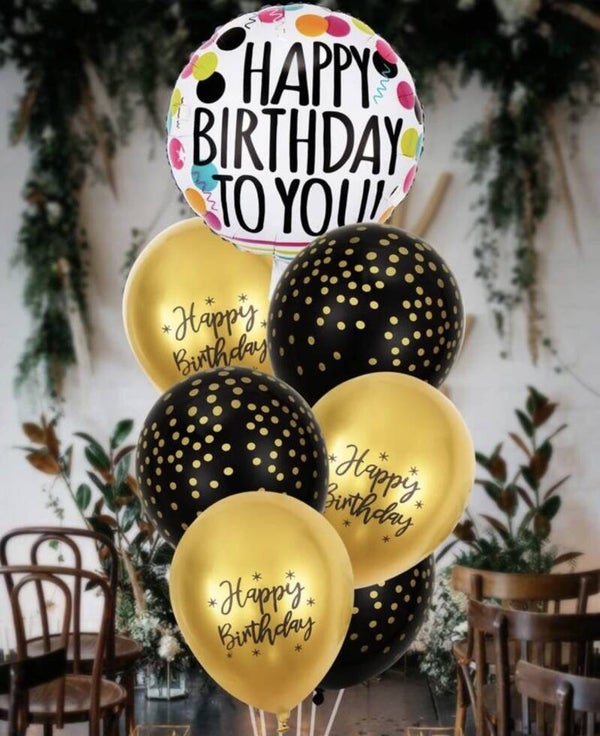 'Happy Birthday' ballon set zwart-goud