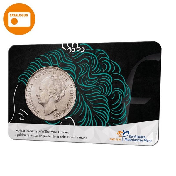 Nederland 2022 100 jaar laatste type Wilhelmina-gulden in coincard 1923