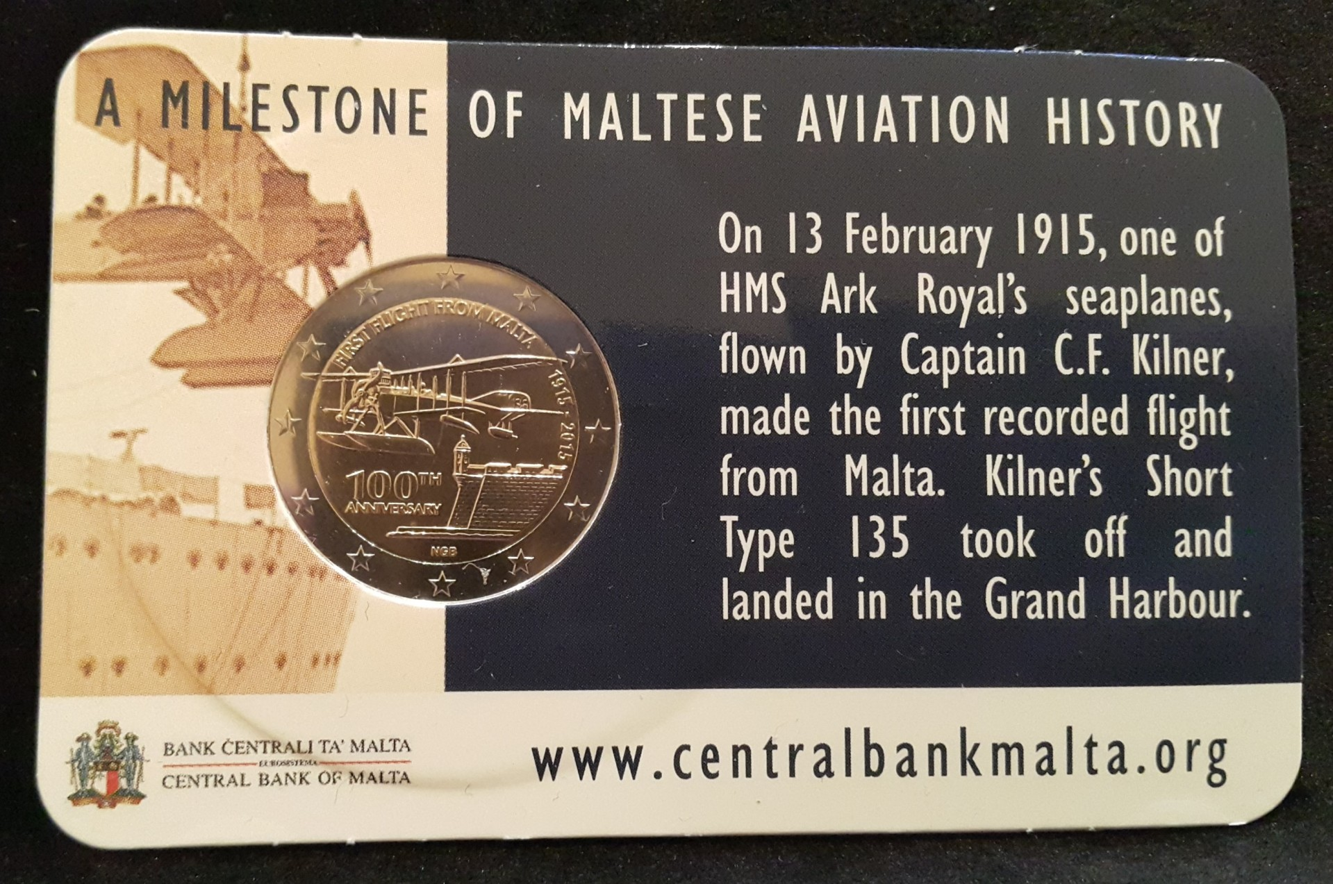 2 euro Malta 2015 1e Vlucht van Malta 1915 coincard UNC