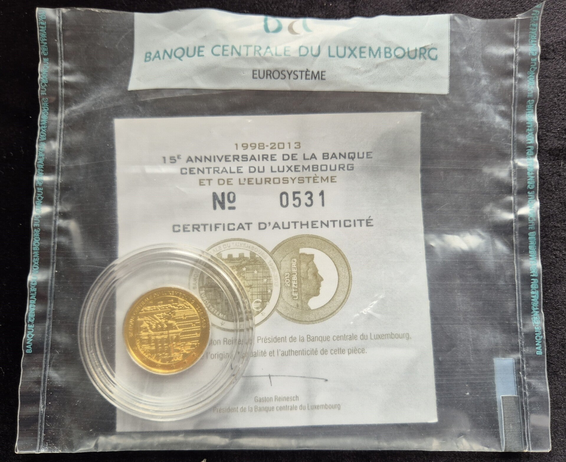 15 euro Luxemburg 2013 - 15 Jaar Centrale bank van Luxemburg Goud PROOF