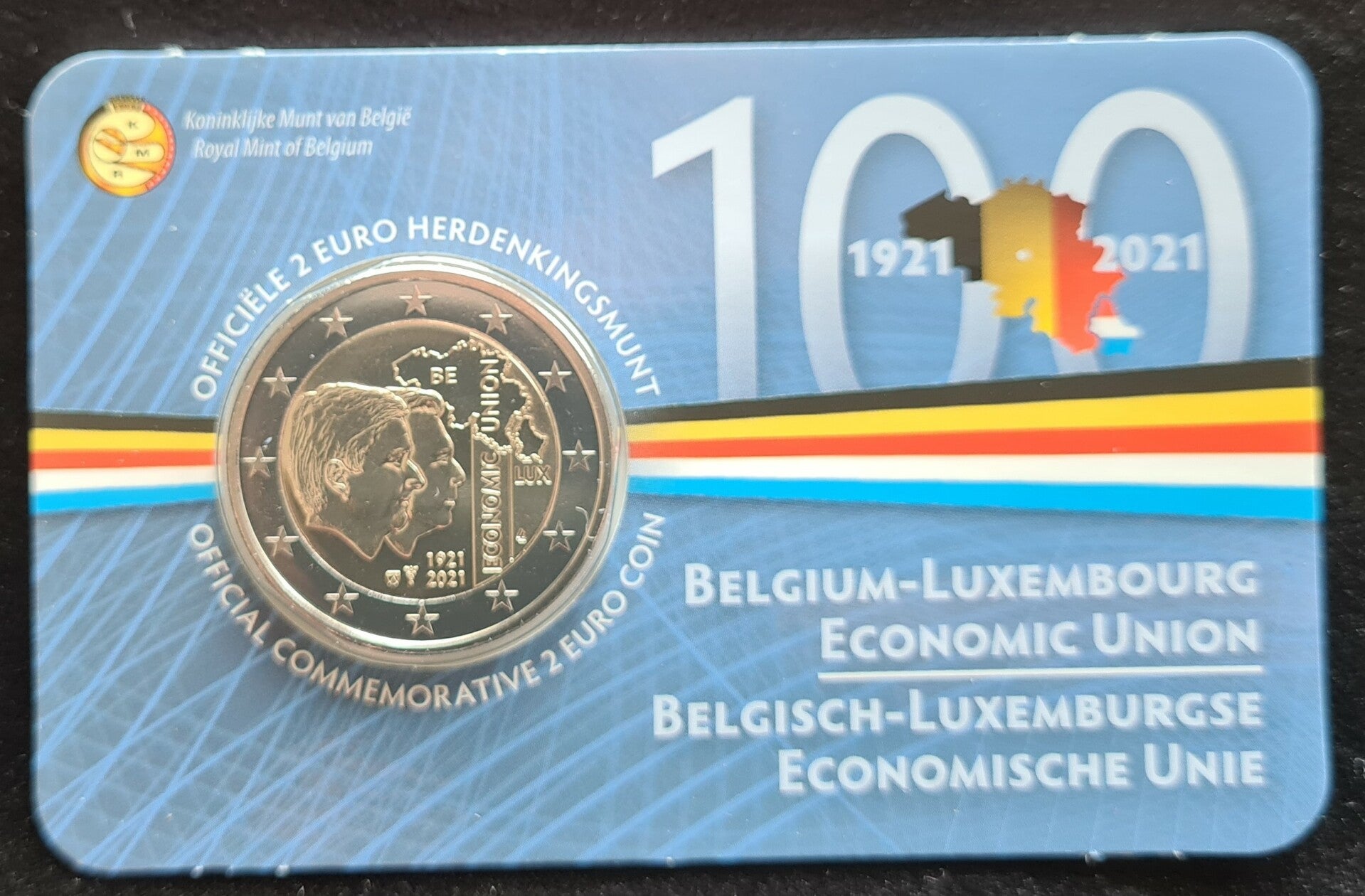 2 euro België 2021 ’Belgische Luxemburgse Economische Unie BLEU’ BU in coincard NL