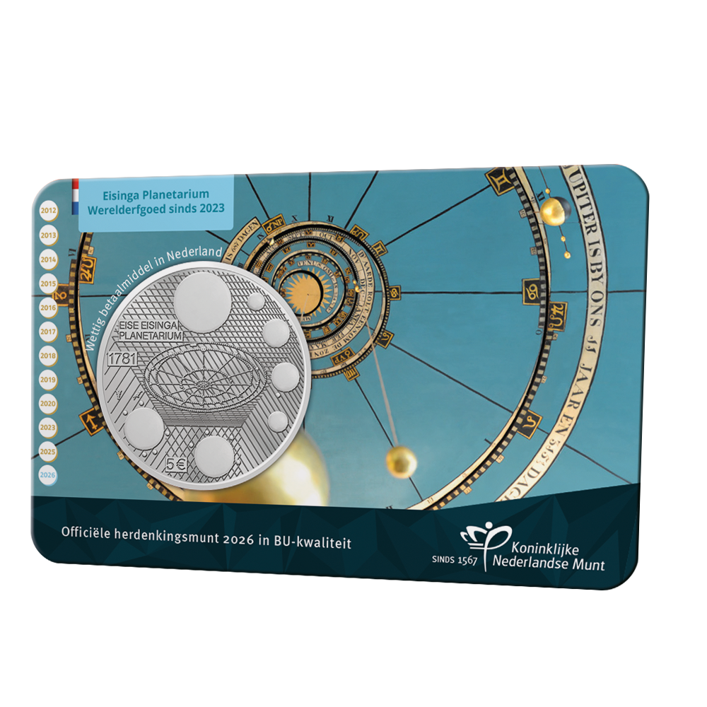 5 euro Nederland 2026 Eise Eisinga Planetarium Vijfje BU in coincard