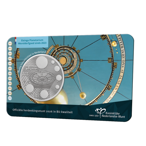 5 euro Nederland 2026 Eise Eisinga Planetarium Vijfje BU in coincard