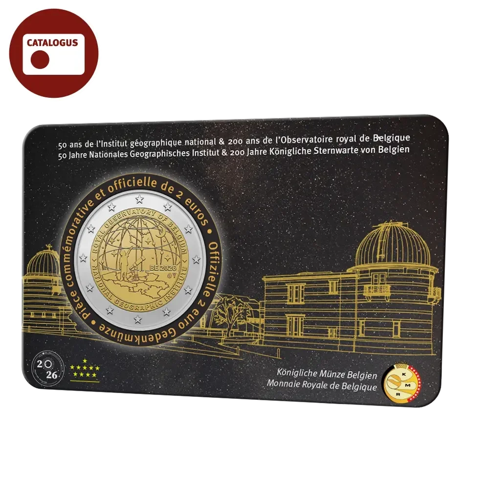 2 euro België 2026 ‘50 jaar Nationaal Geografisch Instituut & 200 jaar Koninklijke Sterrenwacht van België’ BU in coincard FR
