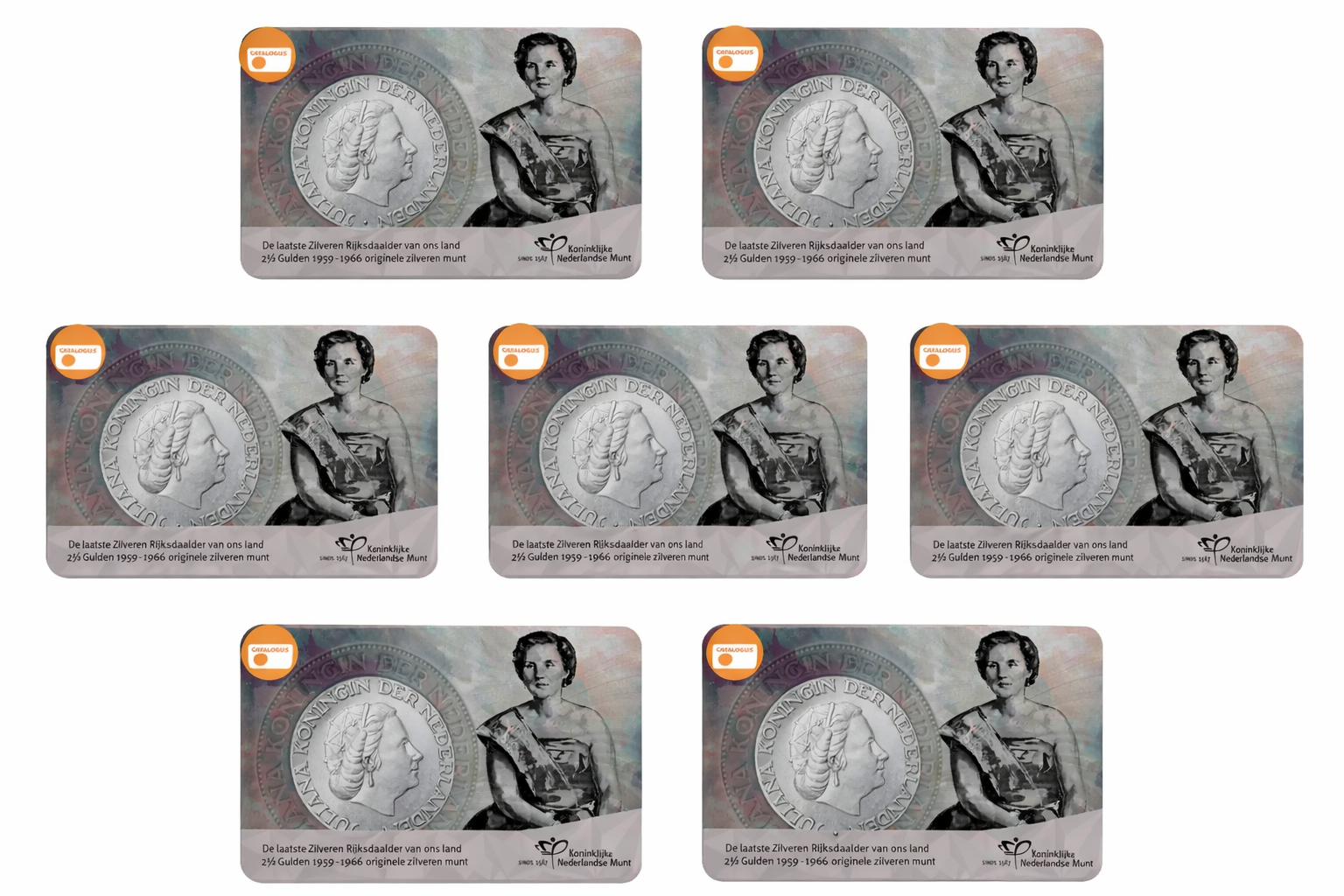 COMPLETE SERIE 60 jaar afscheid zilveren Rijksdaalder 1959-1966 in coincard
