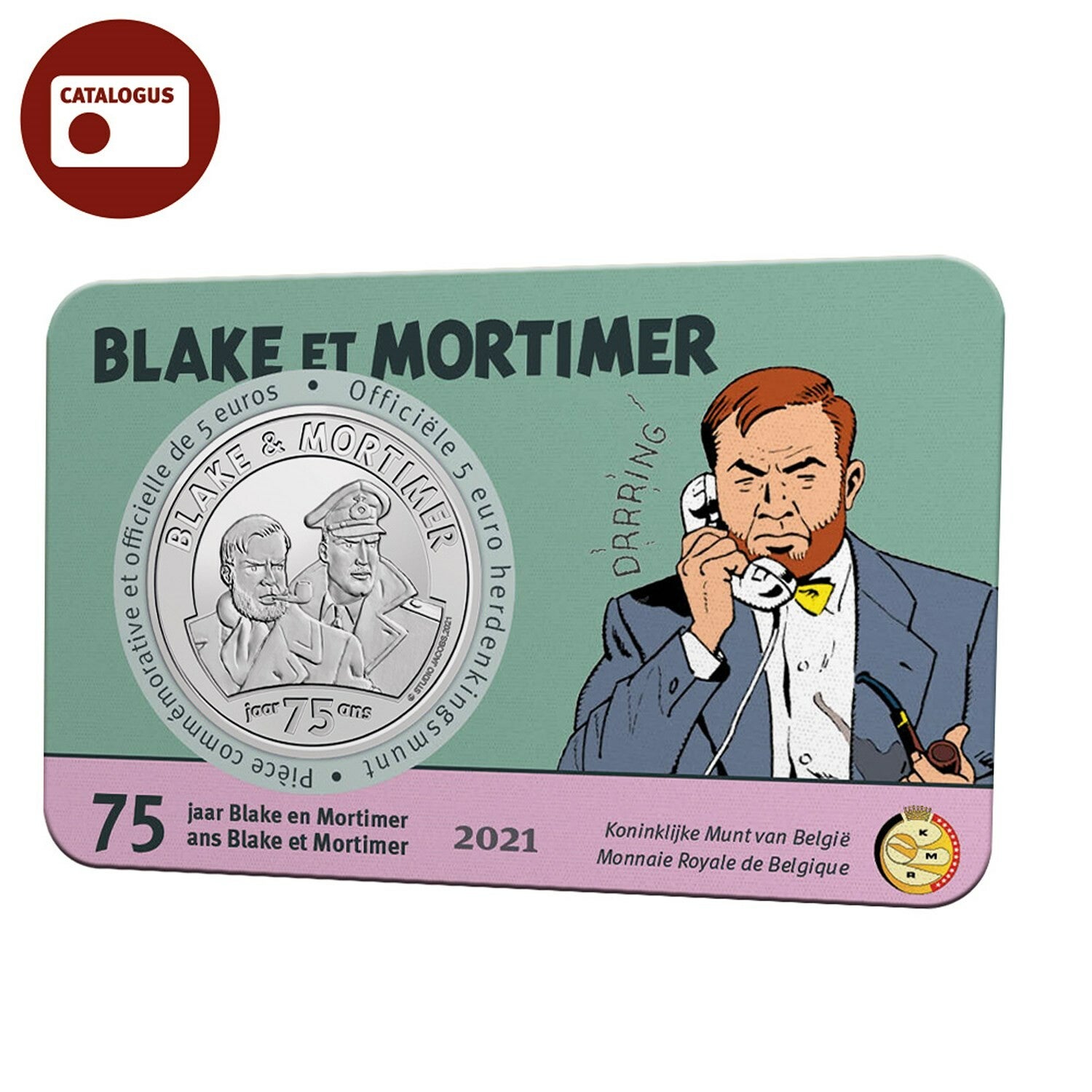 5 euromunt België 2021 ’75 jaar Blake en Mortimer’ reliëf BU in coincard