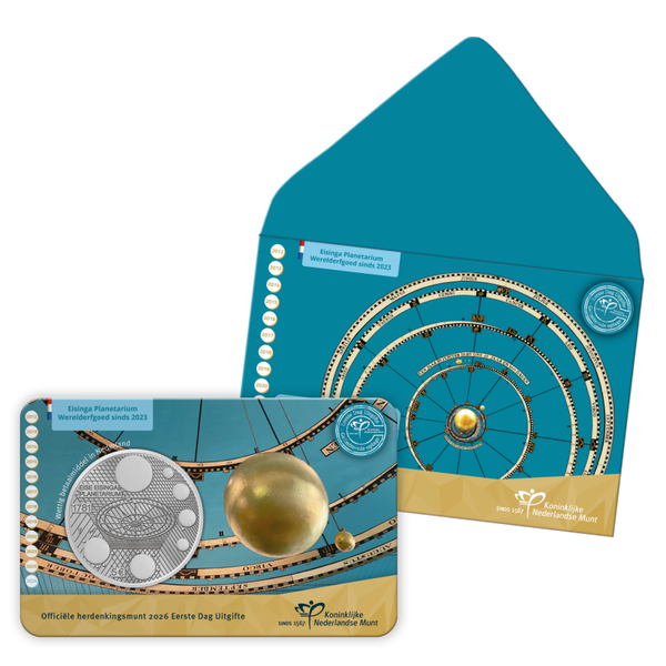 5 euro Nederland 2026 Eise Eisinga Planetarium Vijfje Eerste Dag in enveloppe