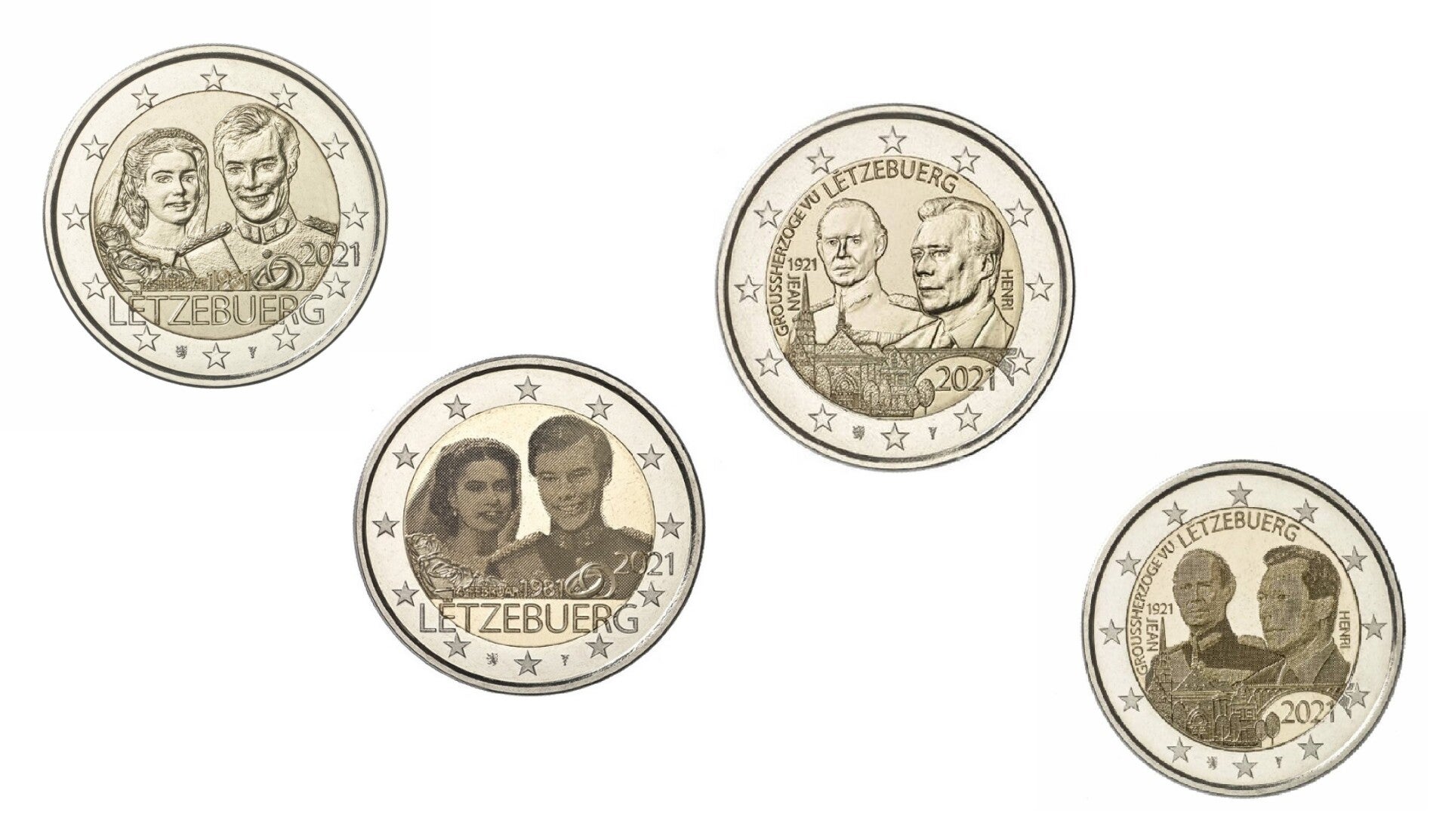 DUBBELE SET 2 euro Luxemburg 2021 huwelijk en Jean Relief en Foto UNC