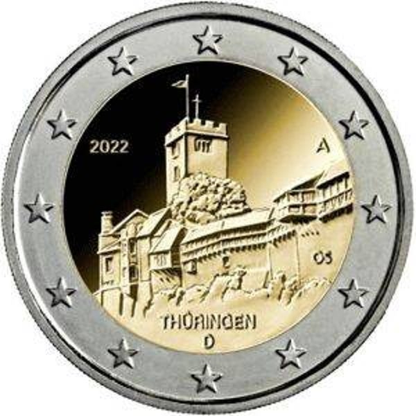 2 euro Duitsland 2022 Thüringen UNC ADFGJ
