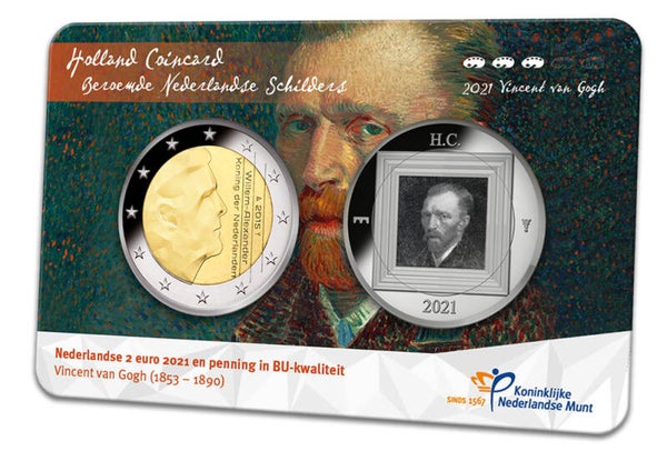 Holland coin fair coincard 2021 Vincent van Gogh met ZILVEREN penning