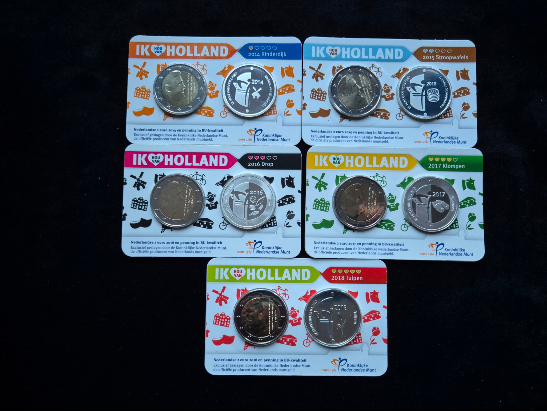 Complete serie Holland coincard 'Ik hou van Holland' 2014 - 2018 Zilver