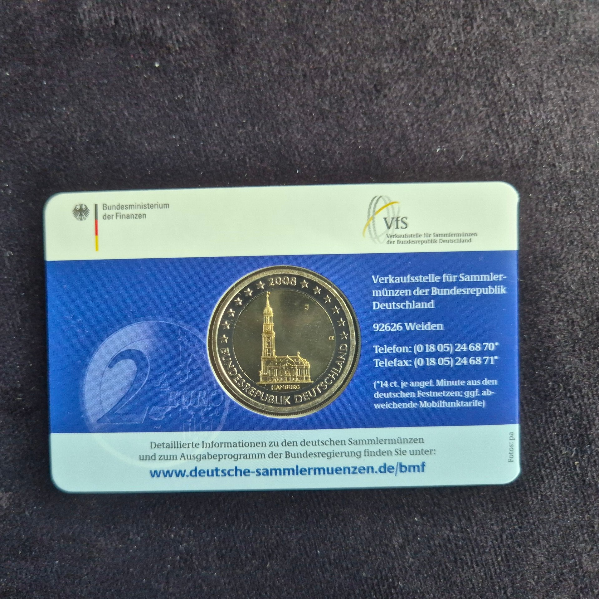 2 euro Duitsland 2008 Hamburg J PROOF coincard