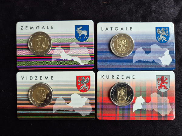 2 euro Letland 2016-2018 Letse regios coincards serie van 4 coincards