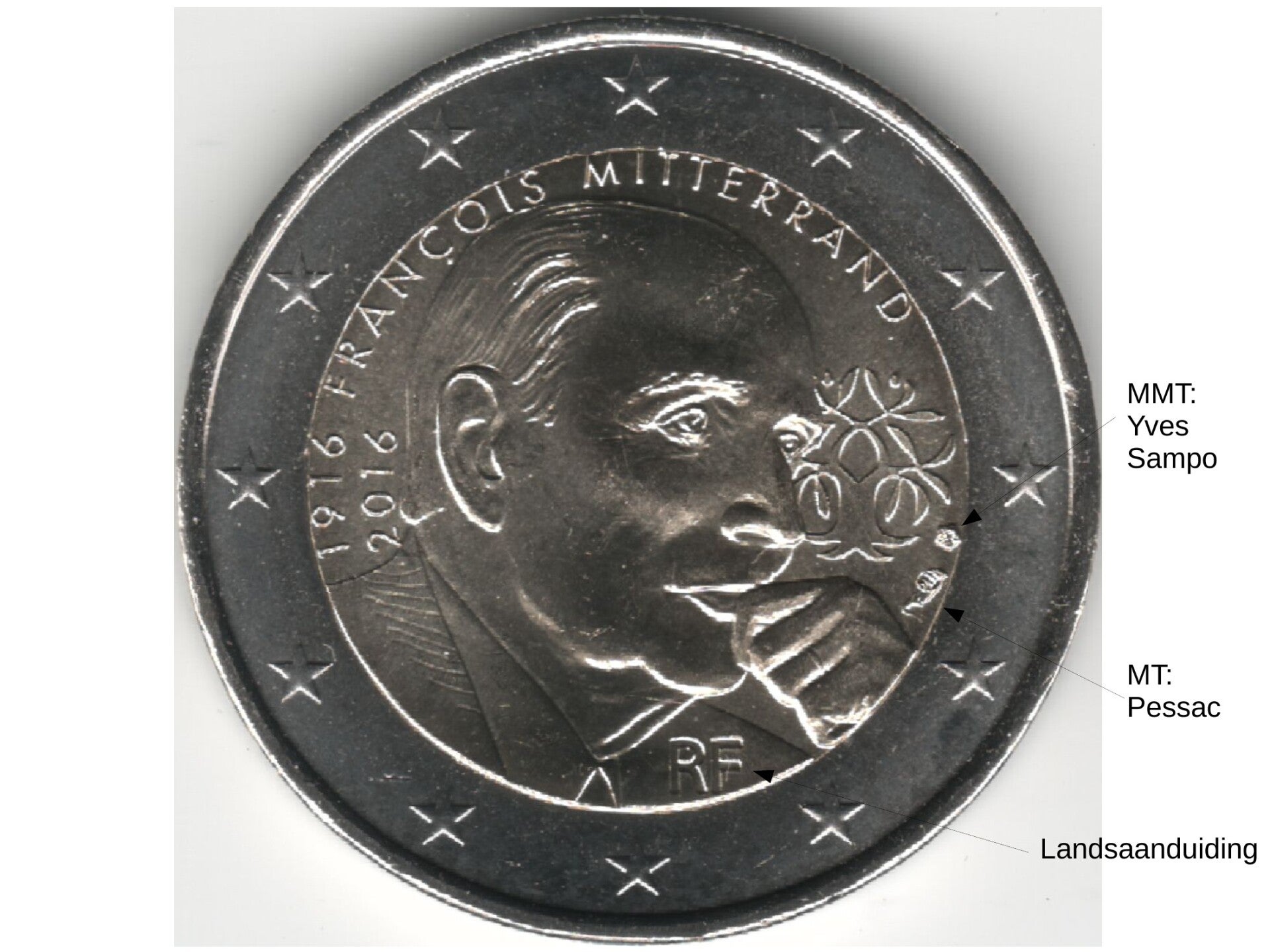 2 euro Frankrijk 2016 100 jaar Francois Mitterand UNC | Bildtmunt