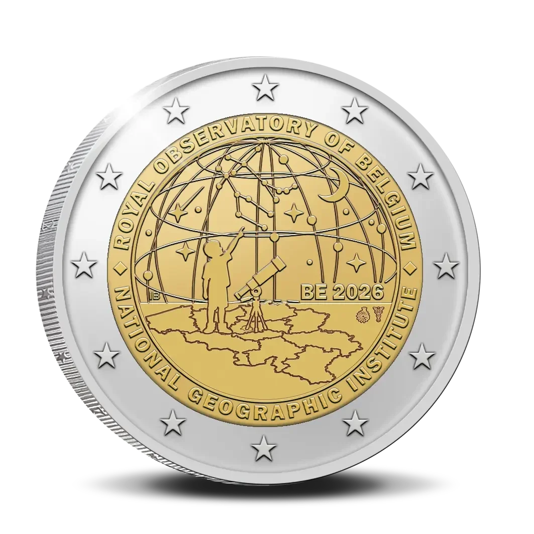 2 euro België 2026 ‘50 jaar Nationaal Geografisch Instituut & 200 jaar Koninklijke Sterrenwacht van België’ UNC
