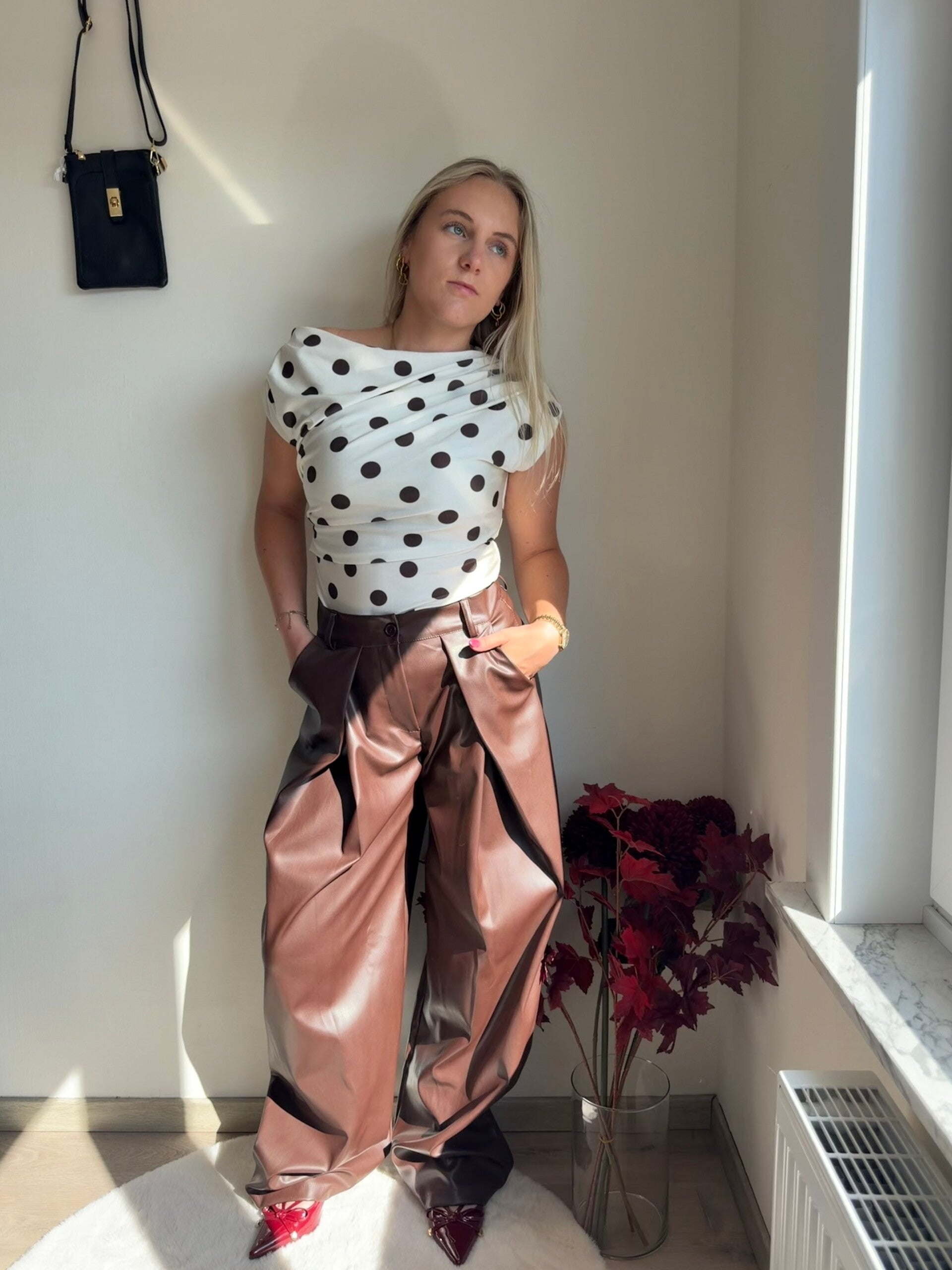 BROWN LEATHER MEGHAN TROUSERS