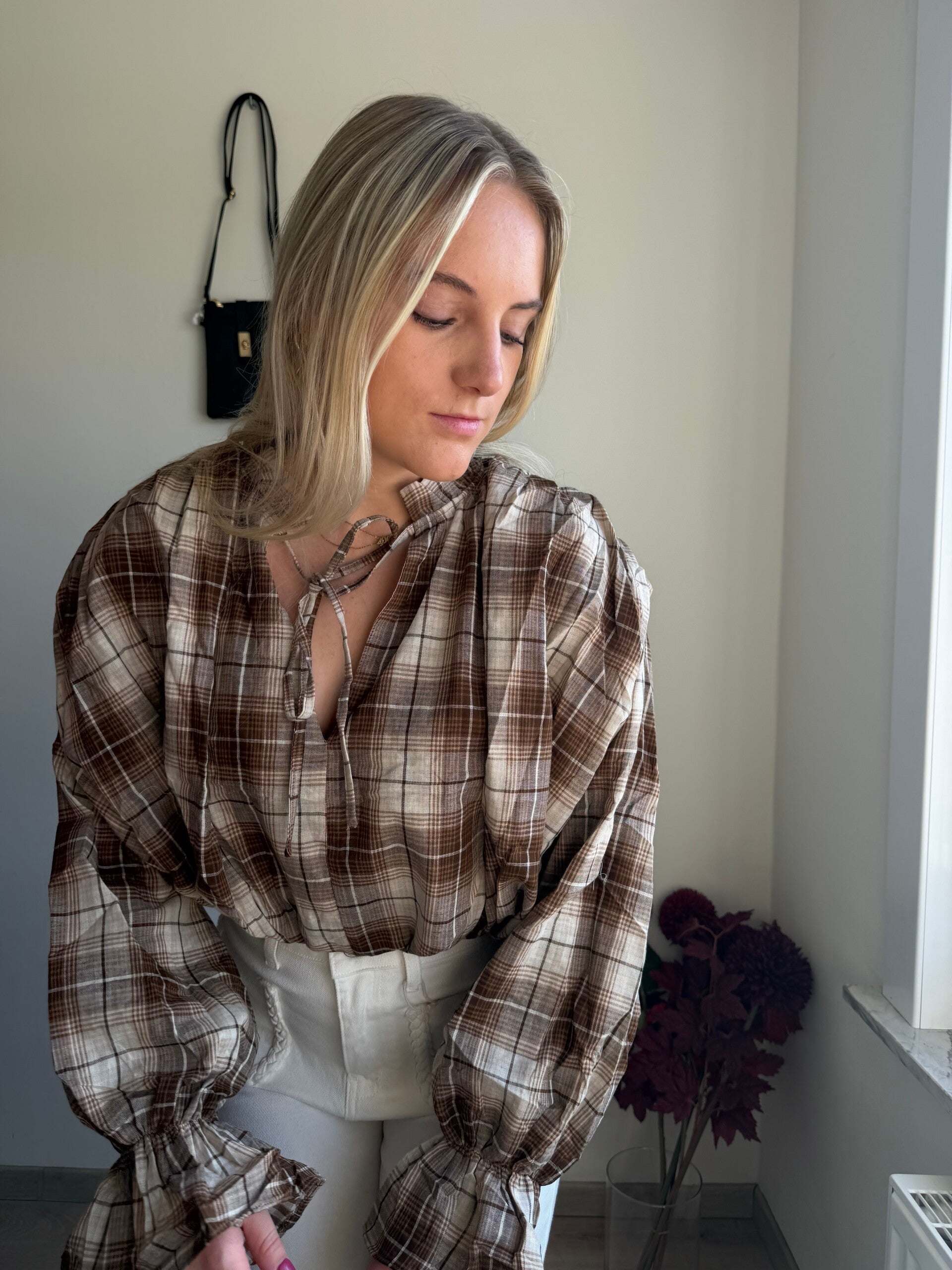 BROWN  CHECKED MUSE BLOUSE