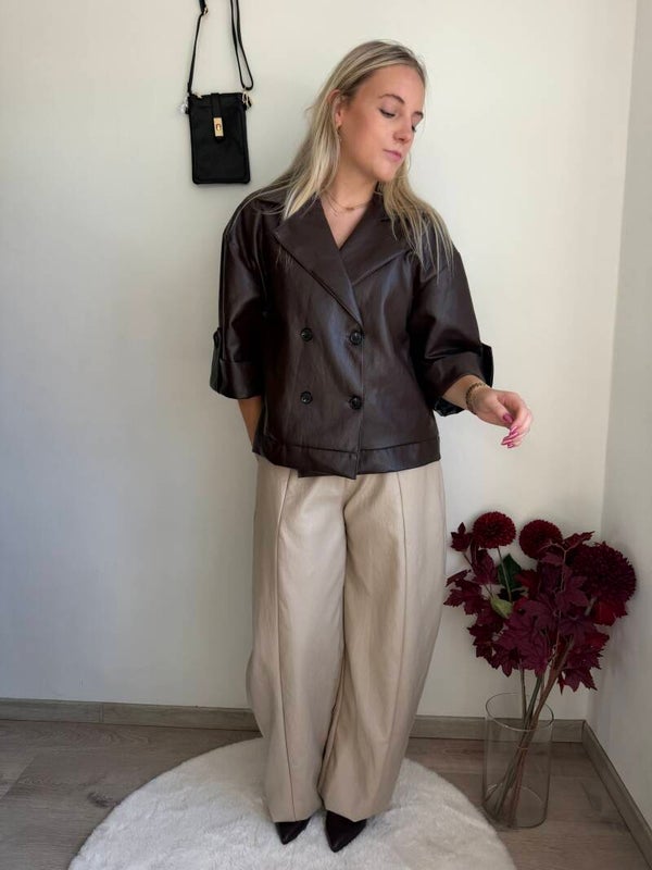 LEATTHER BEIGE SIENNA PANTS