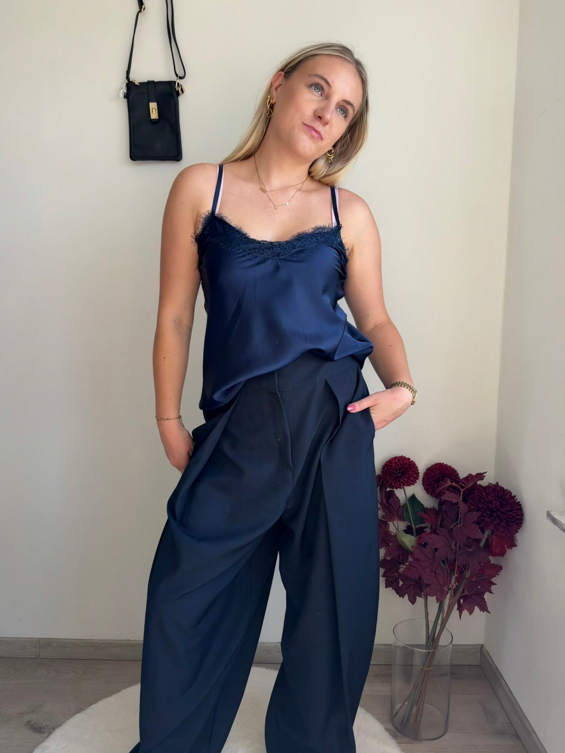 BLUE PRECILLIA LACE DETAILLED TOP