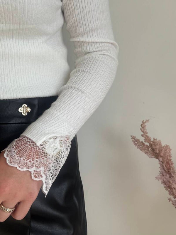 BASIC WHITE SLEEVE LACE DETAILS