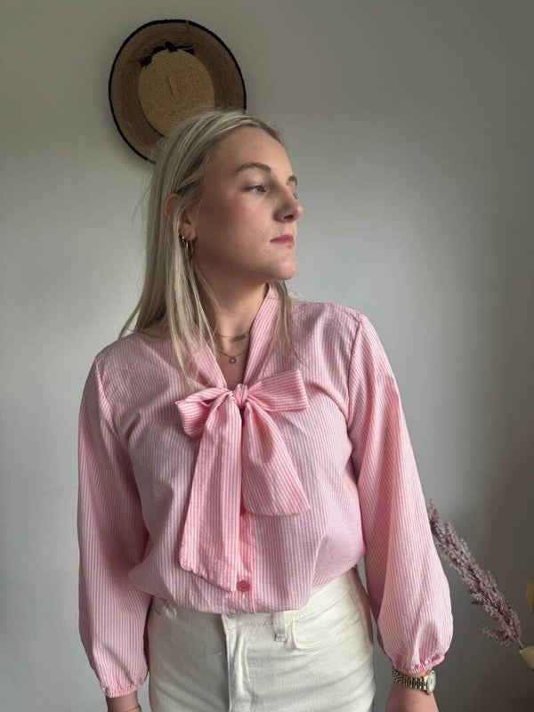 PINK STRIPED ROSIE BLOUSE WITH BOW