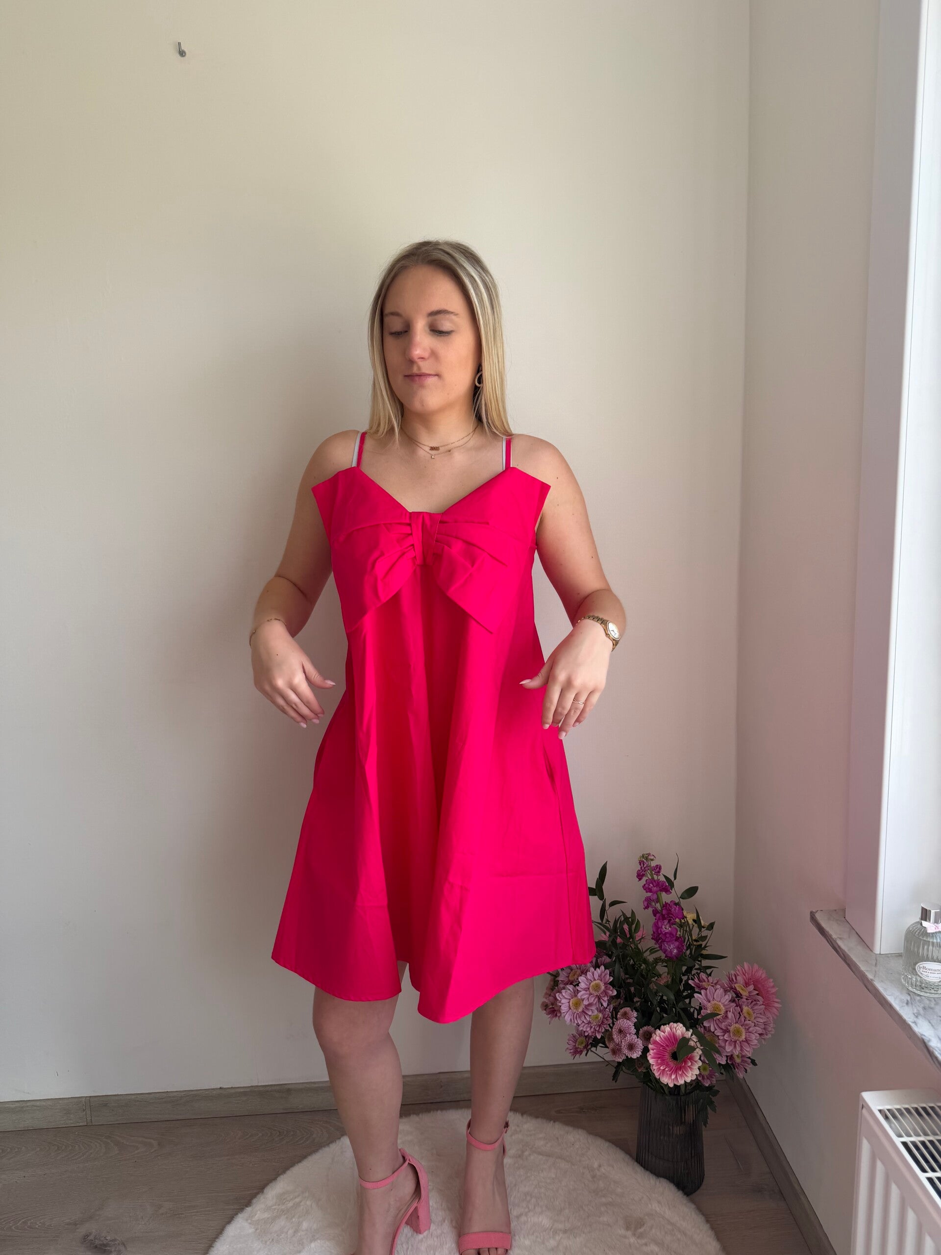 FUSHIA PINK SELIN DRESS WITH BOW